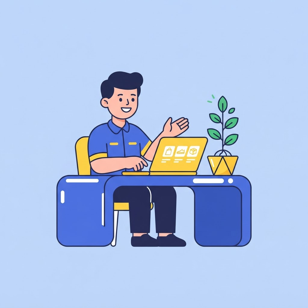 Ilustración de un emprendedor con laptop